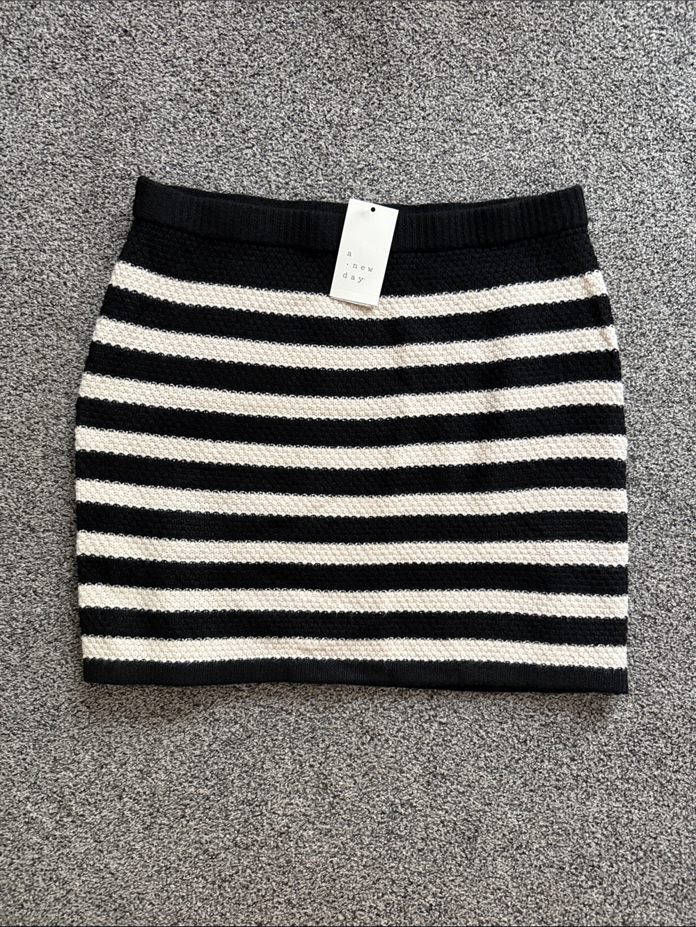a new day Black & White Striped Knit Mini Skirt